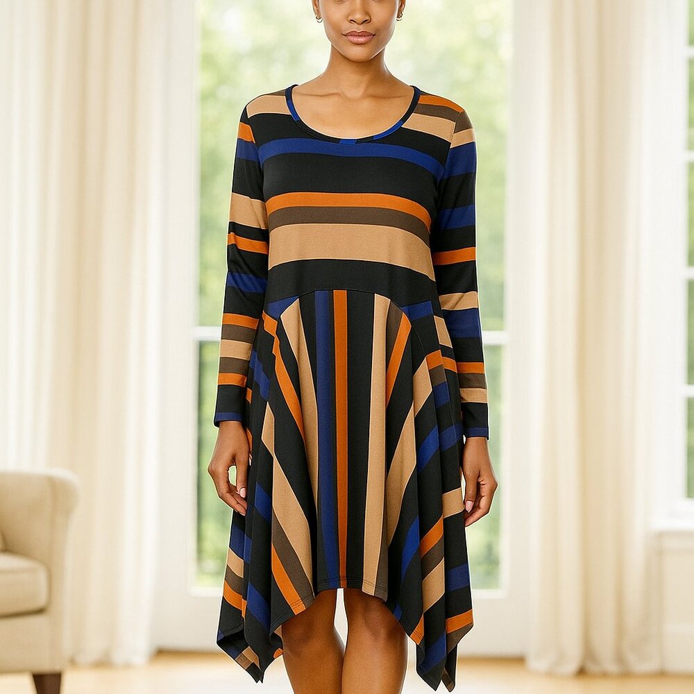 Slinky Striped Spandex Lagun Shark‎ Hem Resort Western Boho Y2K Dress Women 22